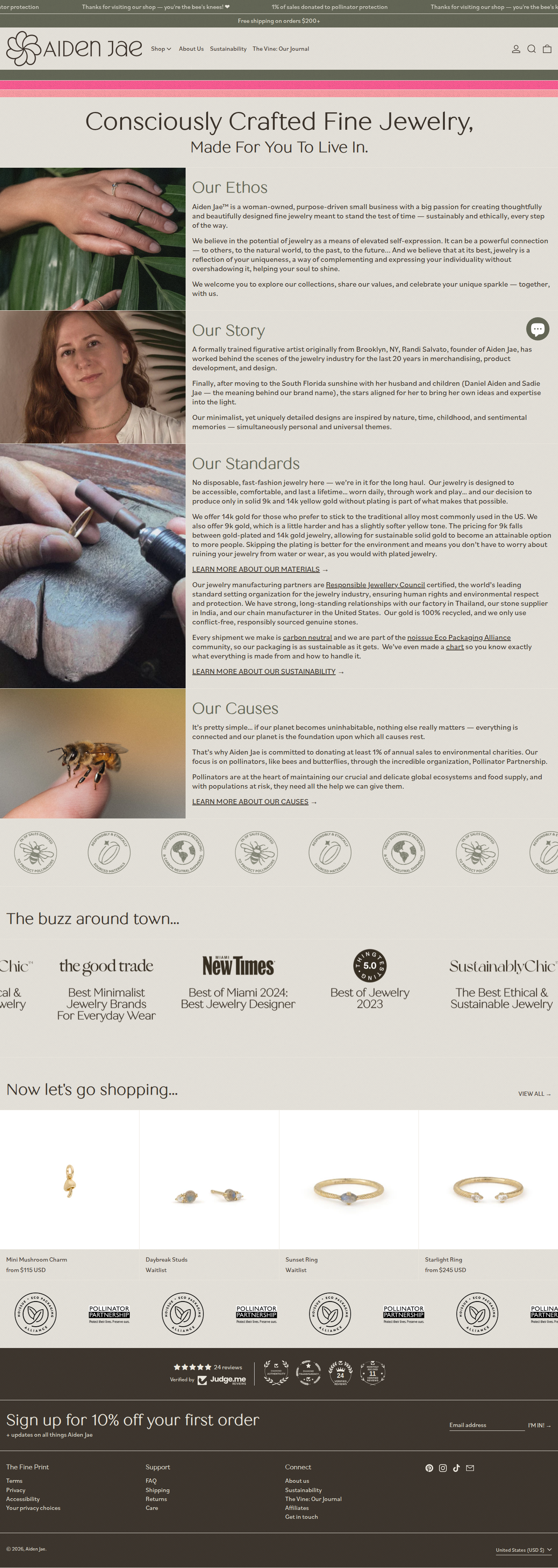 Aiden Jae about page, the brand narrative, founder story, and mission integrated into the site architecture