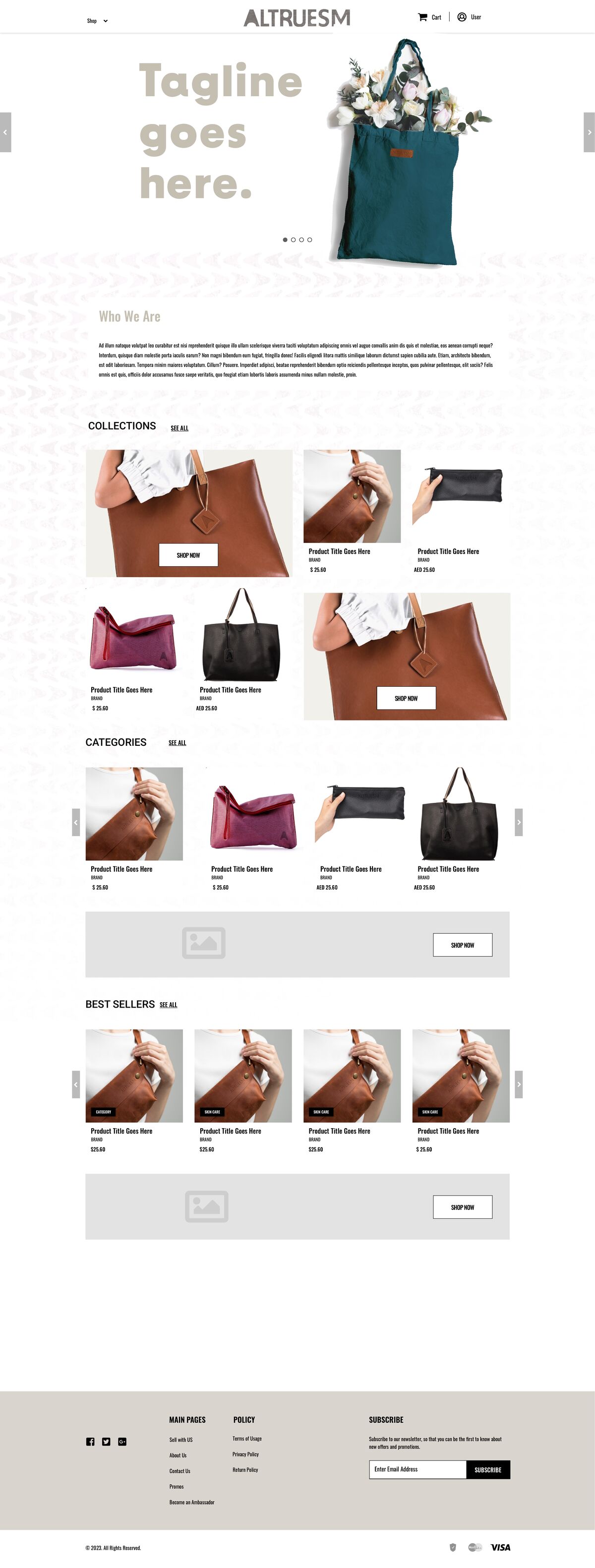 Altrueism homepage wireframe