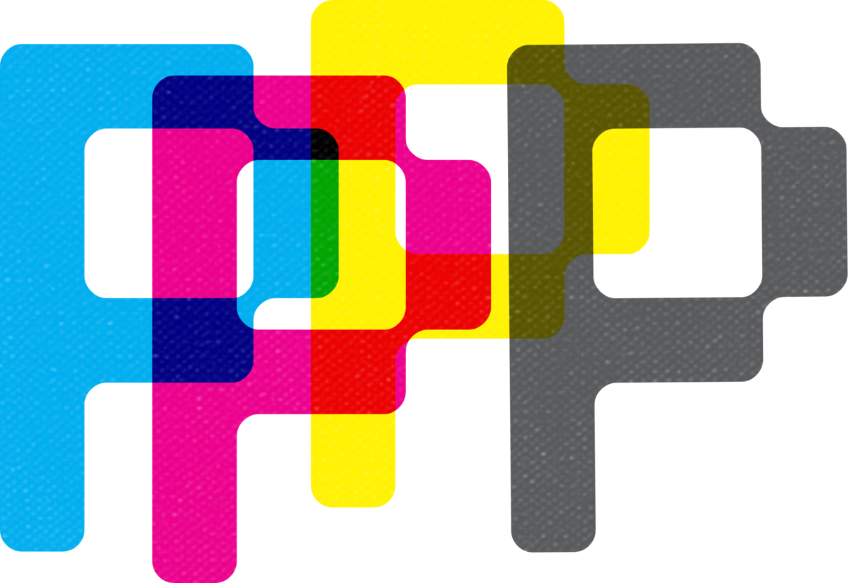 Four P letterforms in CMYK with misregistration